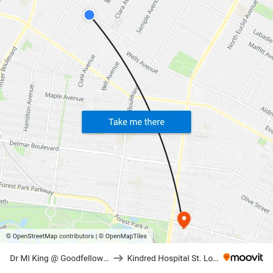 Dr Ml King @ Goodfellow Eb to Kindred Hospital St. Louis map