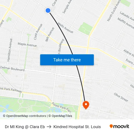Dr Ml King @ Clara Eb to Kindred Hospital St. Louis map