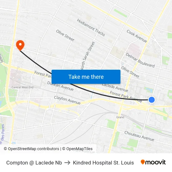 Compton @ Laclede Nb to Kindred Hospital St. Louis map