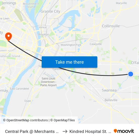 Central Park @ Merchants Way Eb to Kindred Hospital St. Louis map