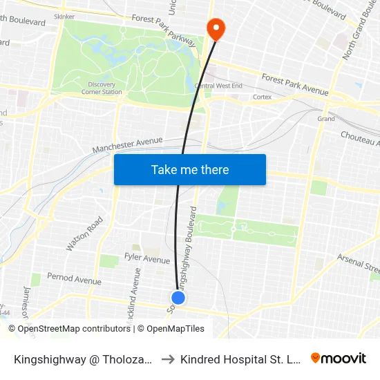 Kingshighway @ Tholozan Sb to Kindred Hospital St. Louis map