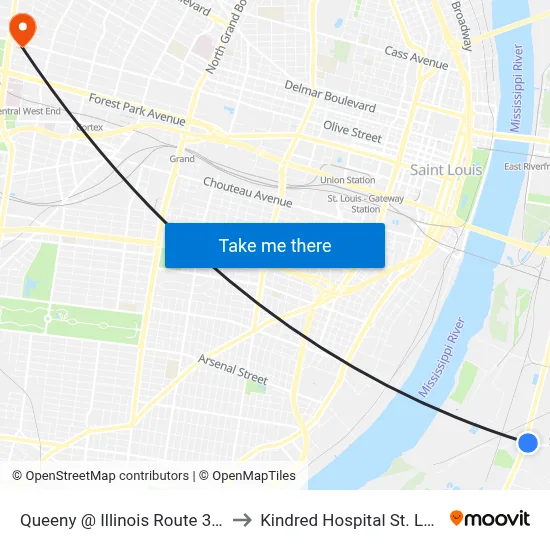 Queeny @ Illinois Route 3 Wb to Kindred Hospital St. Louis map