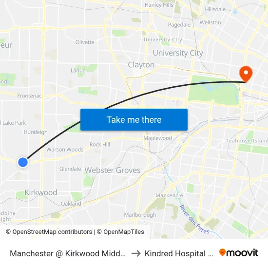 Manchester @ Kirkwood Middle School Wb to Kindred Hospital St. Louis map