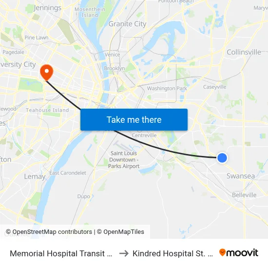 Memorial Hospital Transit Center to Kindred Hospital St. Louis map