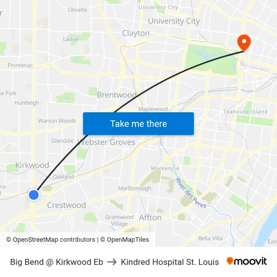 Big Bend @ Kirkwood Eb to Kindred Hospital St. Louis map