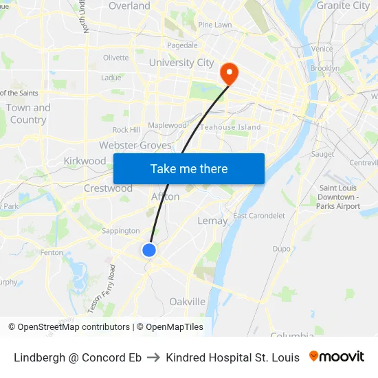 Lindbergh @ Concord Eb to Kindred Hospital St. Louis map