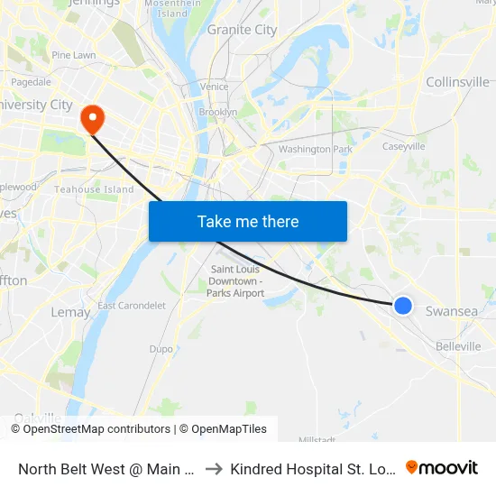 North Belt West @ Main Wb to Kindred Hospital St. Louis map