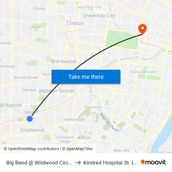 Big Bend @ Wildwood Circle Eb to Kindred Hospital St. Louis map