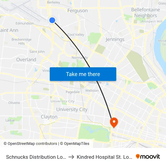 Schnucks Distribution Loop to Kindred Hospital St. Louis map
