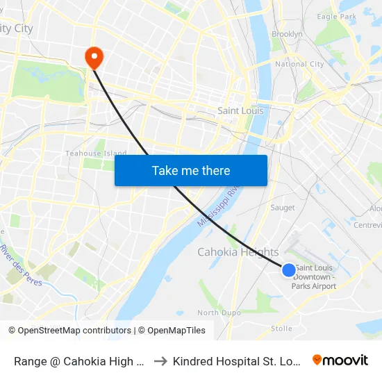 Range @ Cahokia High Eb to Kindred Hospital St. Louis map