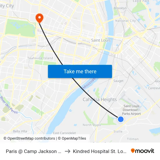 Paris @ Camp Jackson Sb to Kindred Hospital St. Louis map