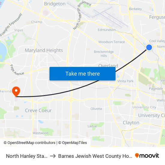 North Hanley Station to Barnes Jewish West County Hospital map