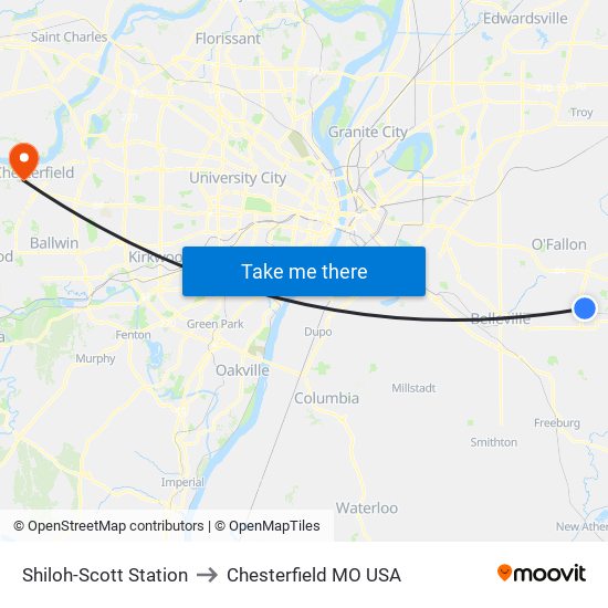 Shiloh-Scott Station to Chesterfield MO USA map