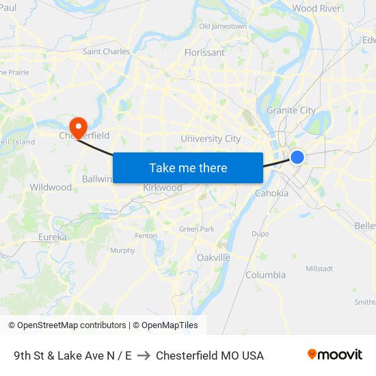 9th St & Lake Ave N / E to Chesterfield MO USA map