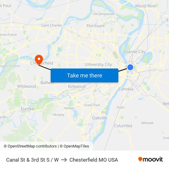 Canal St & 3rd St S / W to Chesterfield MO USA map