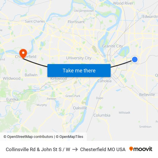 Collinsville Rd & John St S / W to Chesterfield MO USA map