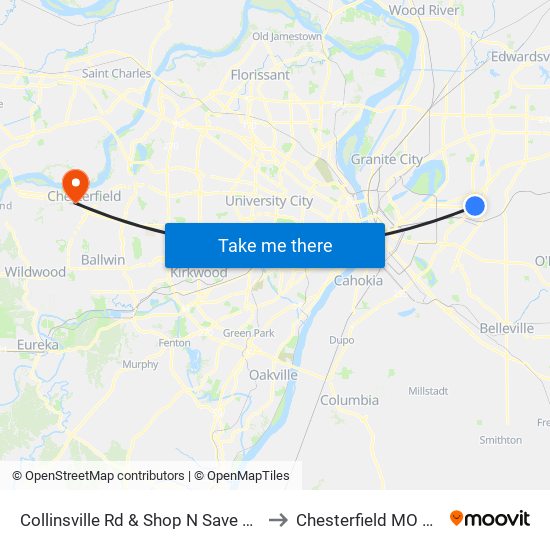 Collinsville Rd & Shop N Save S / W to Chesterfield MO USA map