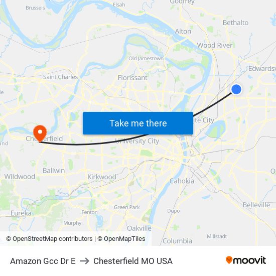 Amazon Gcc Dr E to Chesterfield MO USA map