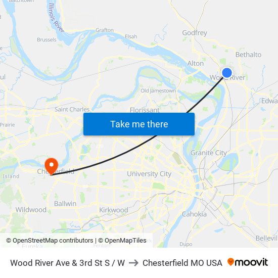 Wood River Ave & 3rd St S / W to Chesterfield MO USA map