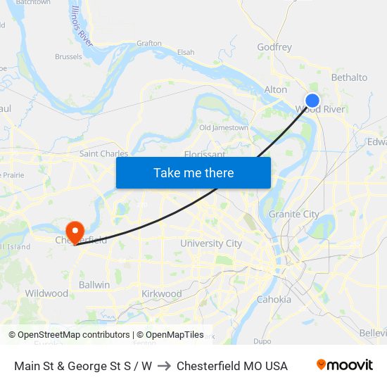 Main St & George St S / W to Chesterfield MO USA map