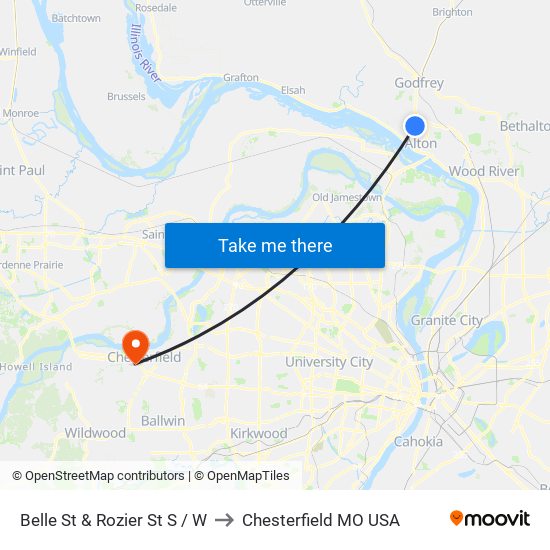 Belle St & Rozier St S / W to Chesterfield MO USA map