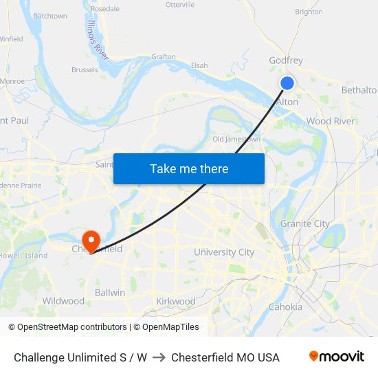 Challenge Unlimited S / W to Chesterfield MO USA map