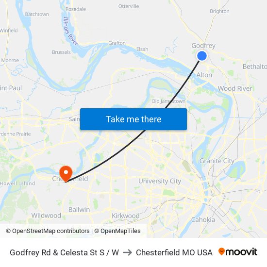 Godfrey Rd & Celesta St S / W to Chesterfield MO USA map