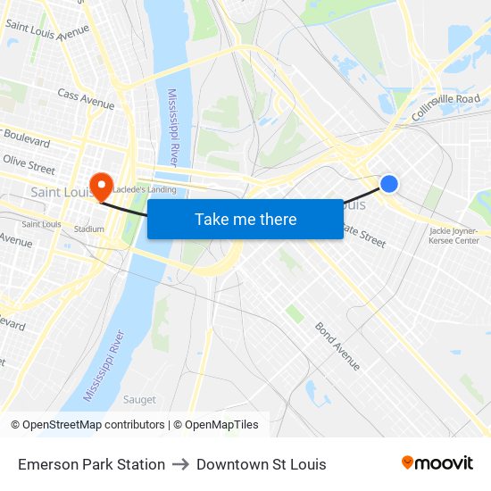 Emerson Park Station to Downtown St Louis map