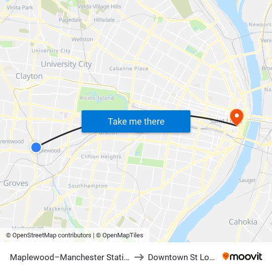 Maplewood–Manchester Station to Downtown St Louis map