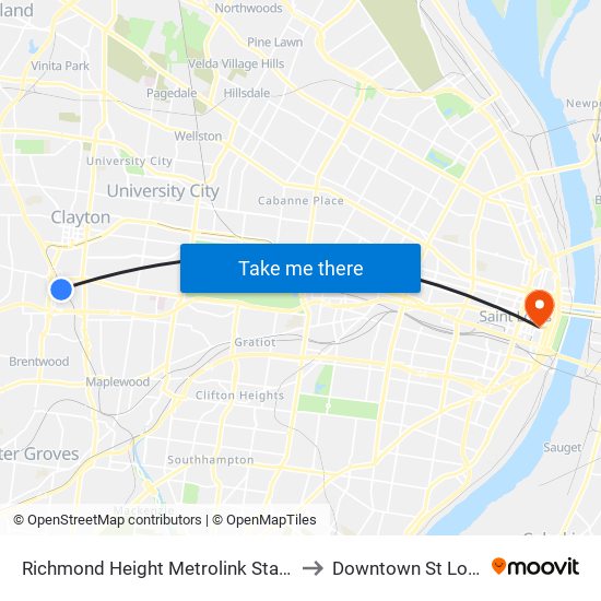 Richmond Height Metrolink Station to Downtown St Louis map