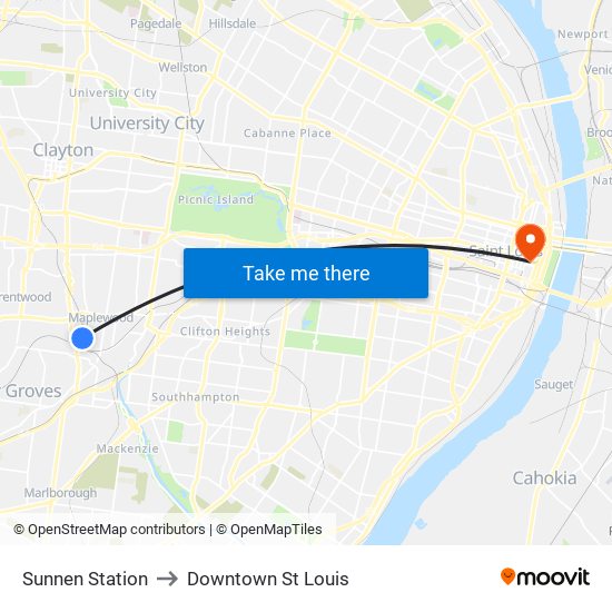 Sunnen Station to Downtown St Louis map