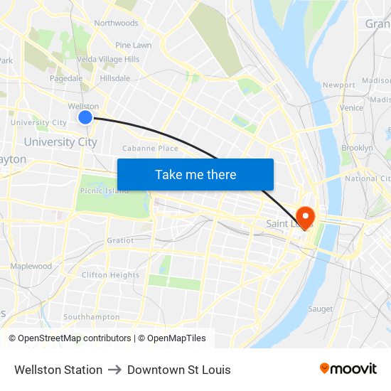 Wellston Station to Downtown St Louis map