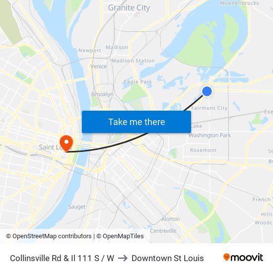 Collinsville Rd & Il 111 S / W to Downtown St Louis map