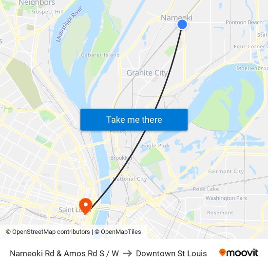 Nameoki Rd & Amos Rd S / W to Downtown St Louis map