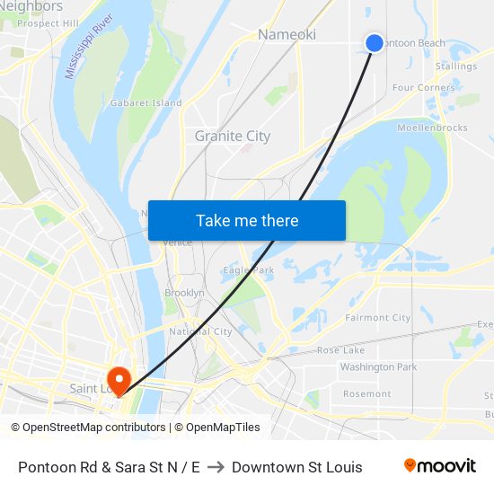 Pontoon Rd & Sara St N / E to Downtown St Louis map