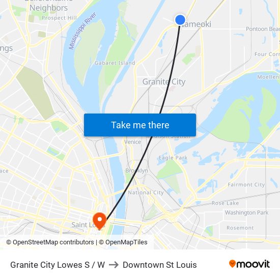 Granite City Lowes S / W to Downtown St Louis map