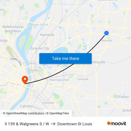 Il 159 & Walgreens S / W to Downtown St Louis map