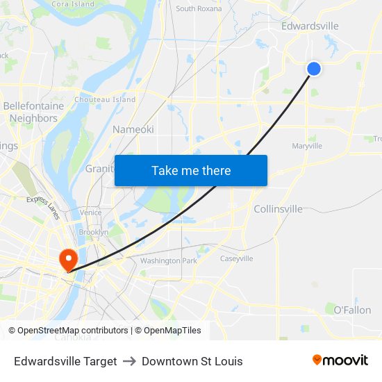 Edwardsville Target to Downtown St Louis map