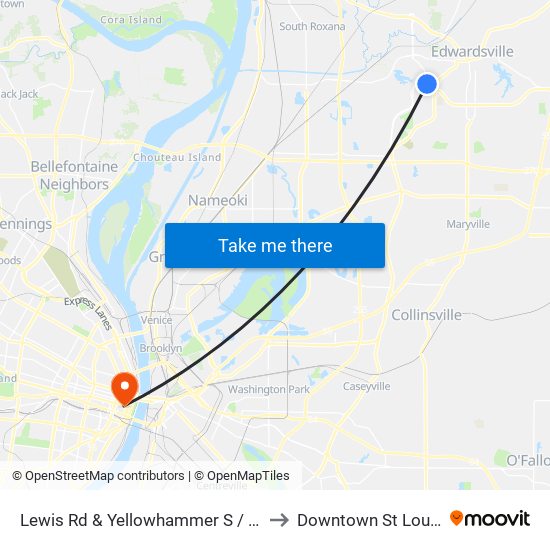 Lewis Rd & Yellowhammer S / W to Downtown St Louis map