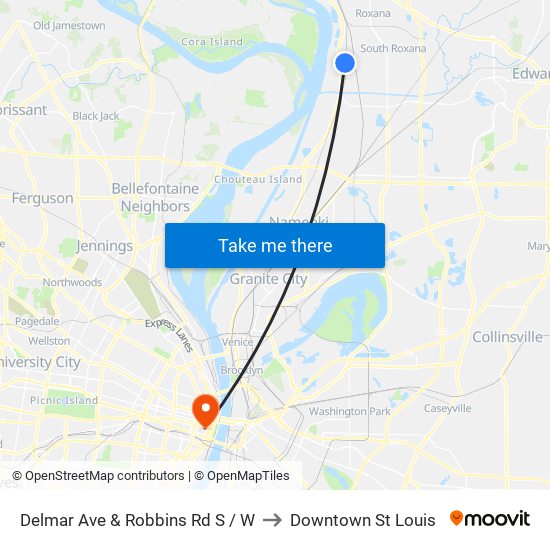 Delmar Ave & Robbins Rd S / W to Downtown St Louis map