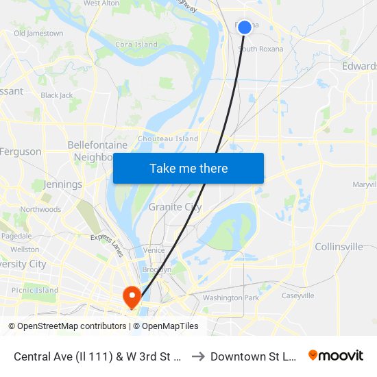 Central Ave (Il 111) & W 3rd St S / W to Downtown St Louis map