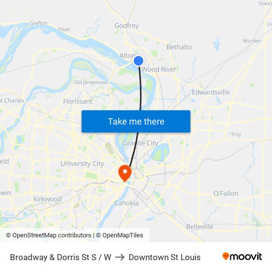 Broadway & Dorris St S / W to Downtown St Louis map