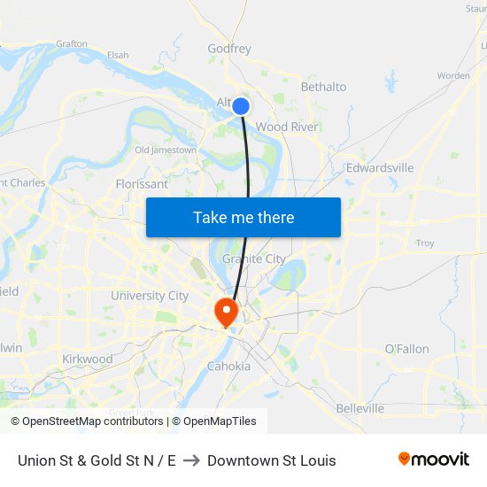 Union St & Gold St N / E to Downtown St Louis map