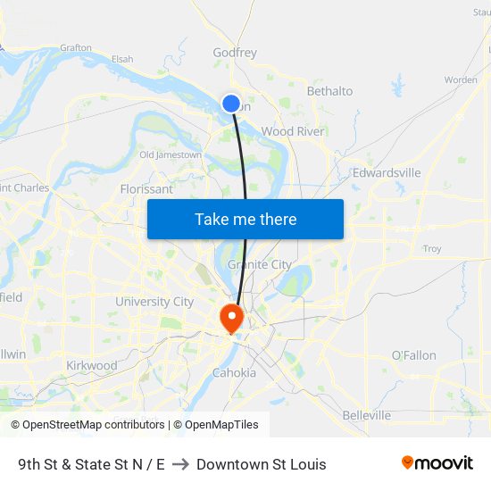 9th St & State St N / E to Downtown St Louis map