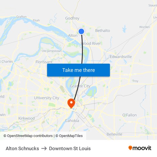 Alton Schnucks to Downtown St Louis map