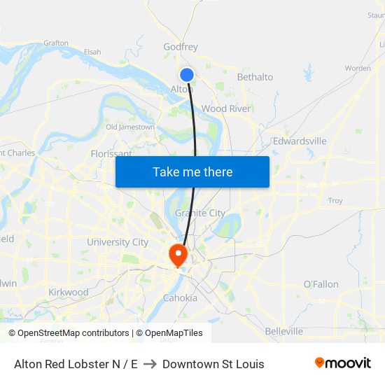 Alton Red Lobster N / E to Downtown St Louis map