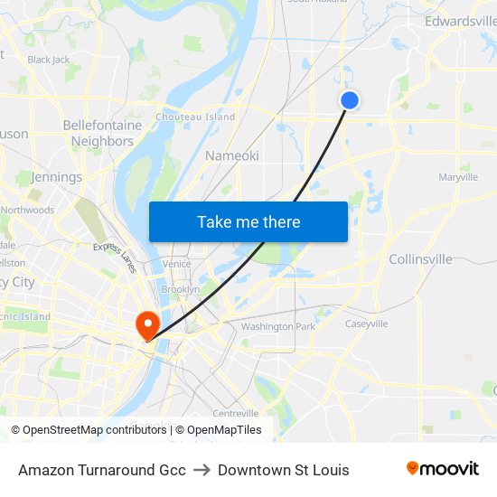 Amazon Turnaround Gcc to Downtown St Louis map