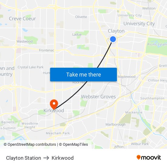 Clayton Station to Kirkwood map