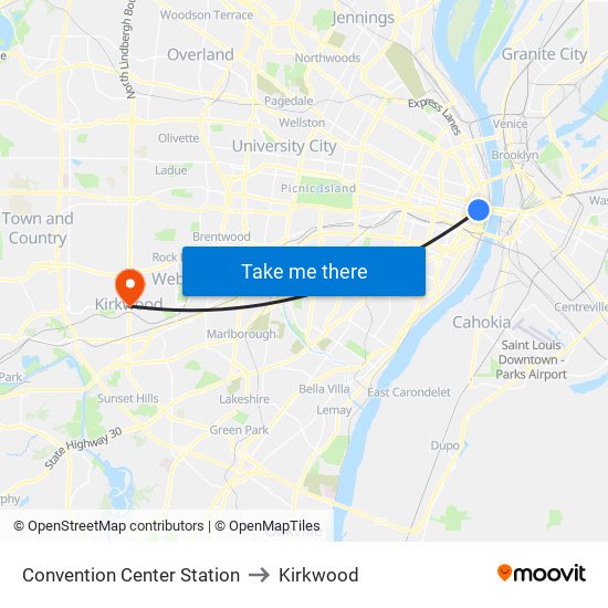 Convention Center Station to Kirkwood map