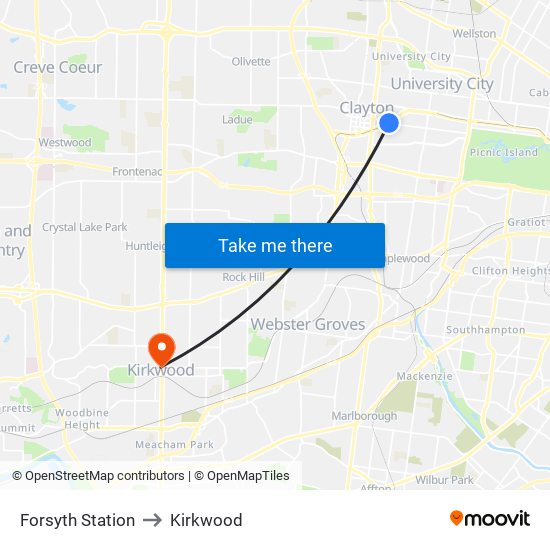 Forsyth Station to Kirkwood map